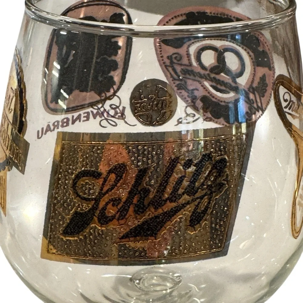 Vintage Beer Snifter Glass 6” Gold Rim Pabst Schlitz Löwenbräu Ballantine Miller